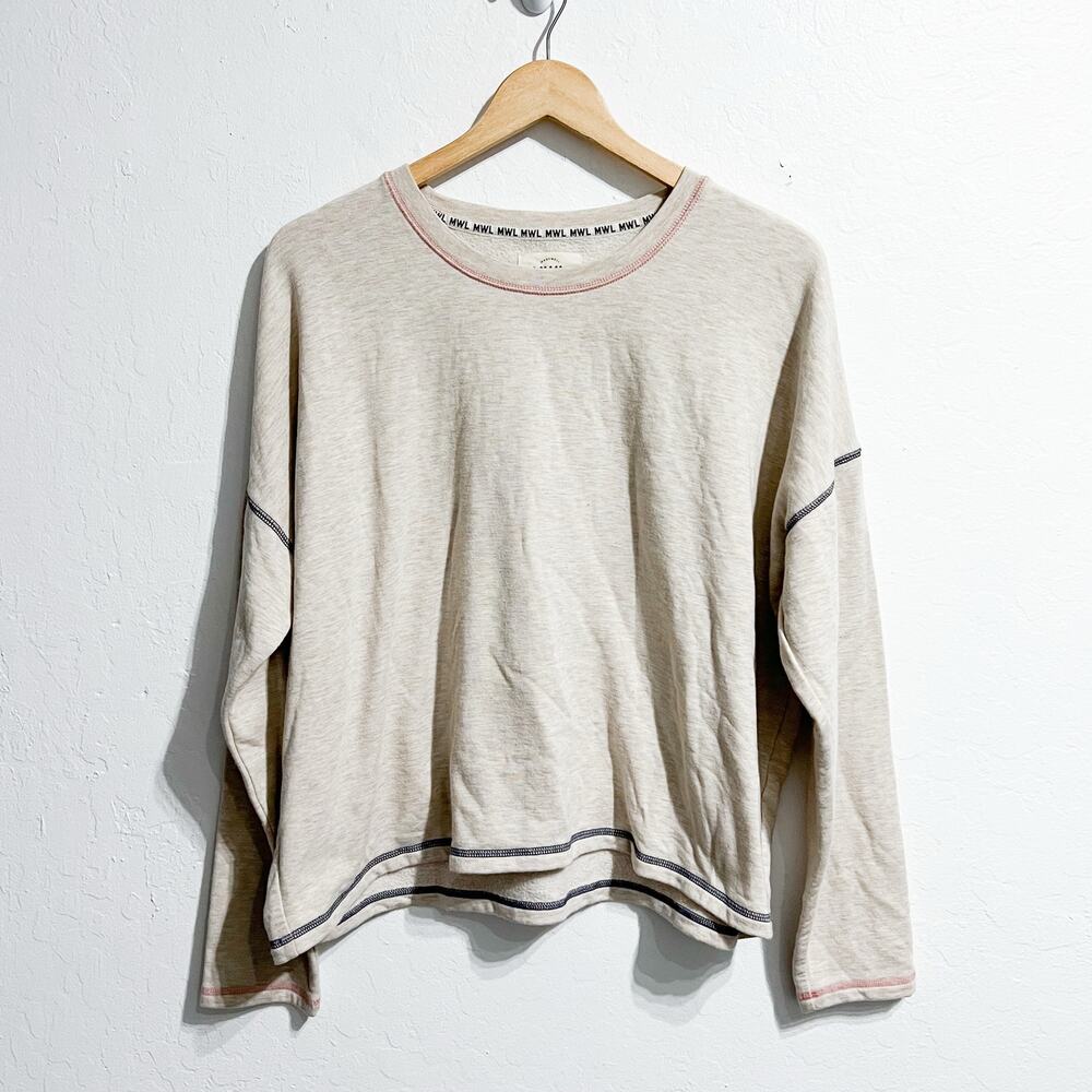 Madewell MWL Sweatshirt Womens Large Contrast Stitch Fleece Top Tan Oatmeal